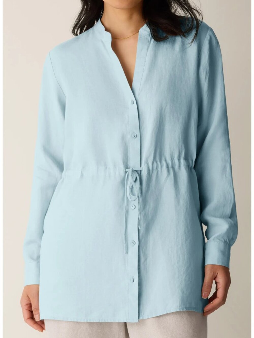 Eileen Fisher $198 Split Neck Organic Linen Long Drawstring Shirt Breeze 2X NWT!